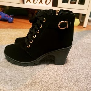 Lace up black heeled booties